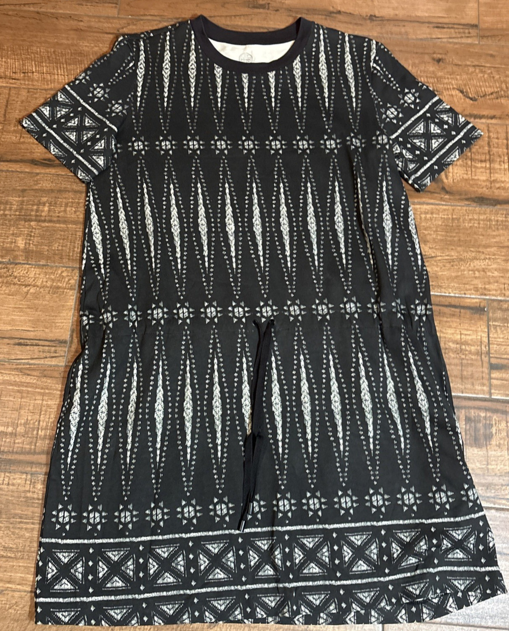 Tory Burch Dress Womens XS Black Geometric Pima Cotton T-Shirt Casual Mini